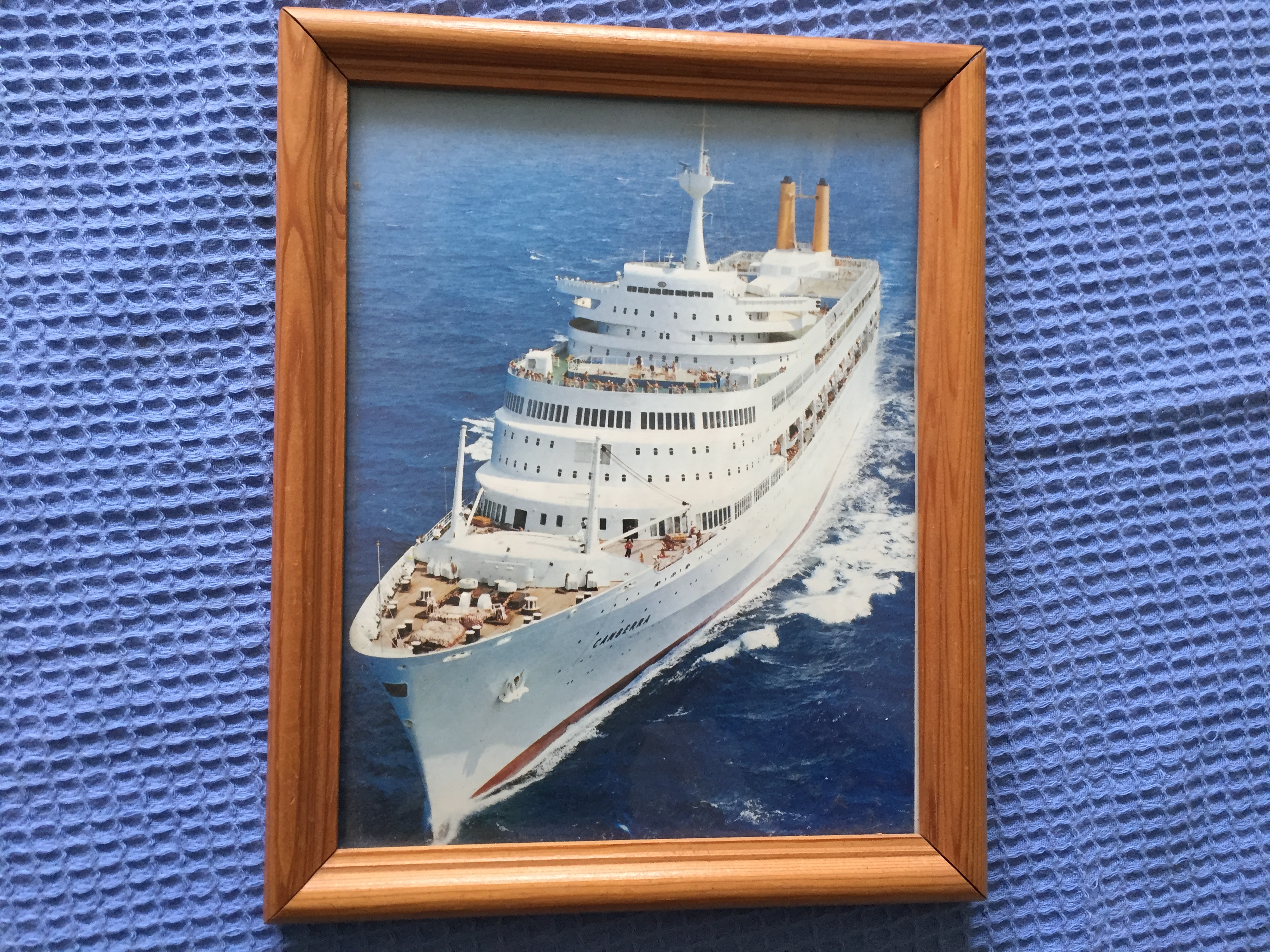 FRAMED PHOTO OF THE FAMOUS OLD VESSEL THE CANBERRA FROM THE P&O LINE